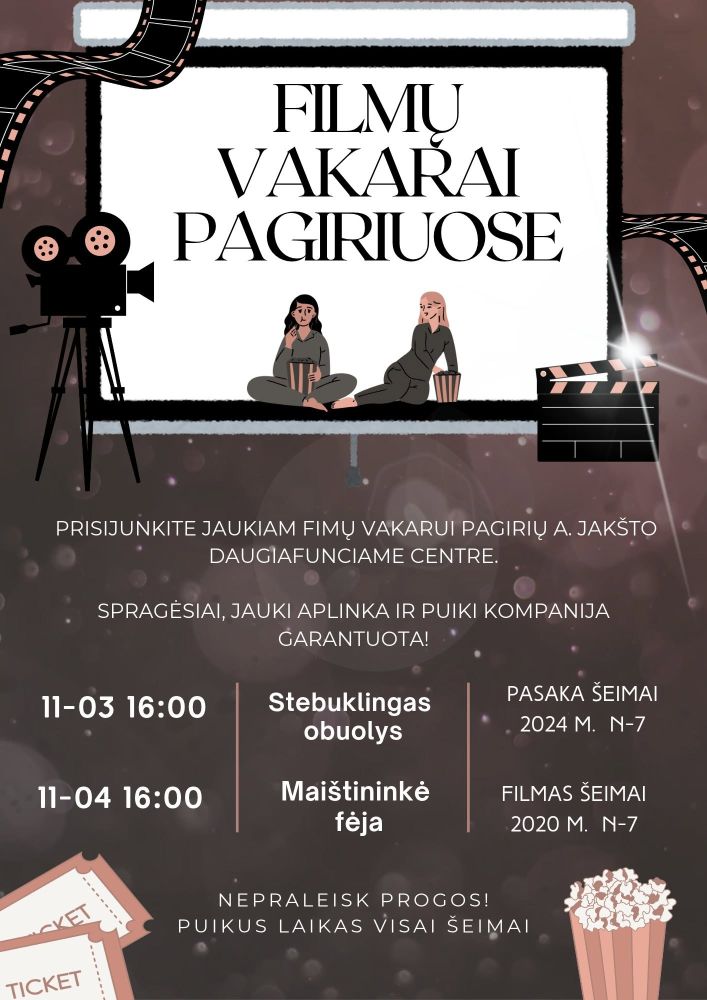 Kino vakarai Pagiriuose: vaikams, jaunimui, visai šeimai